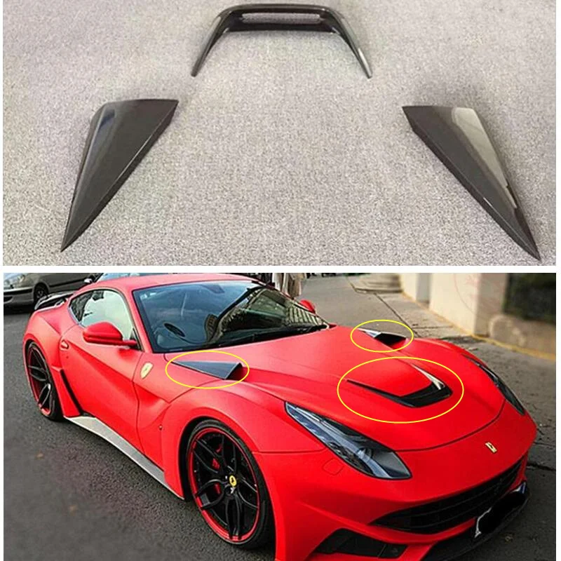 For Ferrari F12 2013-No Real Carbon Fiber Front Engine Hood Bonnet Vent Decorate Tim Cover High Quality Car Accessories