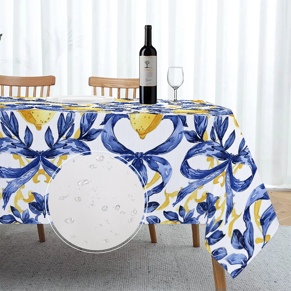 Lemon Watercolor Waterproof Rectangular Polyester Tablecloth Home Decor Kitchen Living Room Wedding Party