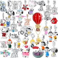 New 925 silver cute cartoon animal Flower Basket Puppy Caw beads suitable for European bracelets DIY accessories Charm jewelry
