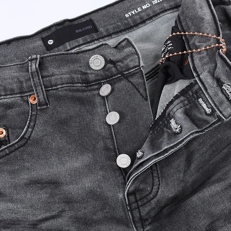 High Street Fashion Men Jeans Retro Black Gray Color Gradation Designer Ripped Jeans Men Buttons Fly Hip Hop Brand Pants Hombre