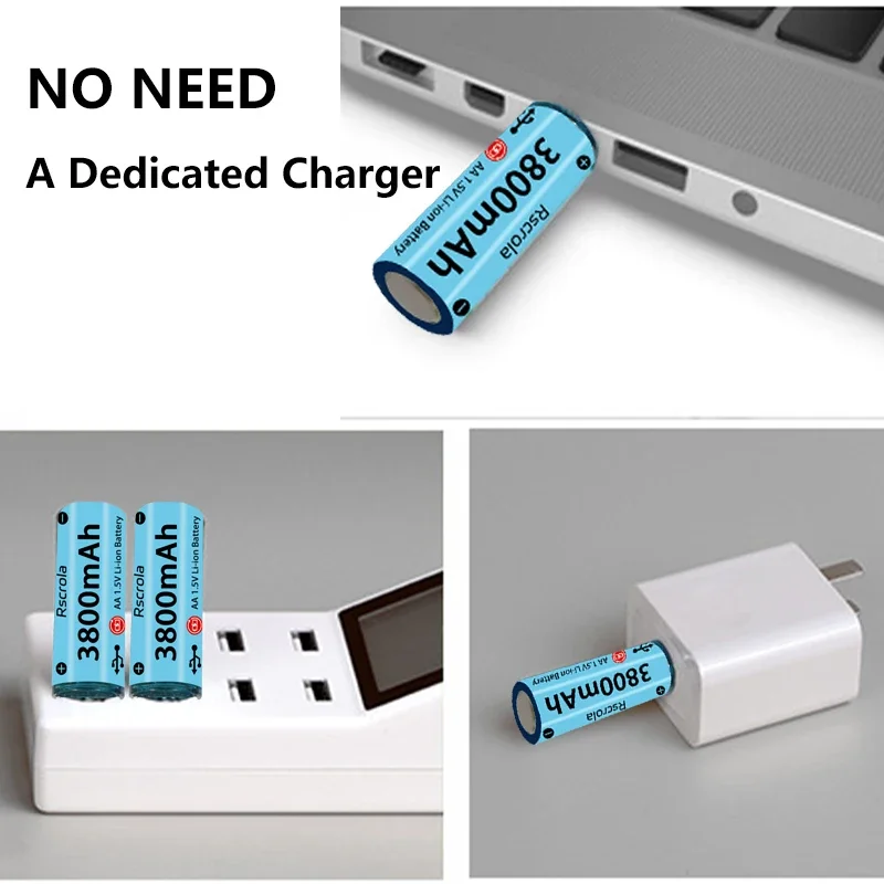 2025 New AA Li-ion Battery USB AA Rechargeable Battery Fast Charge Over 1000 Cycle Works for Cameras, Toys, Remote controls,Toys