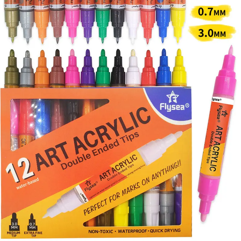 24 Glitter Acrylic Paint Pens Marker Set (0.7mm EXTRA FINE + 3.0mm MEDIUM)