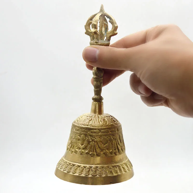 100% Brass Handicraft Large Engraved Hand Bell Produces Loud and Clear Sound School Meditation Church Bronze Bell Creative Gift 3