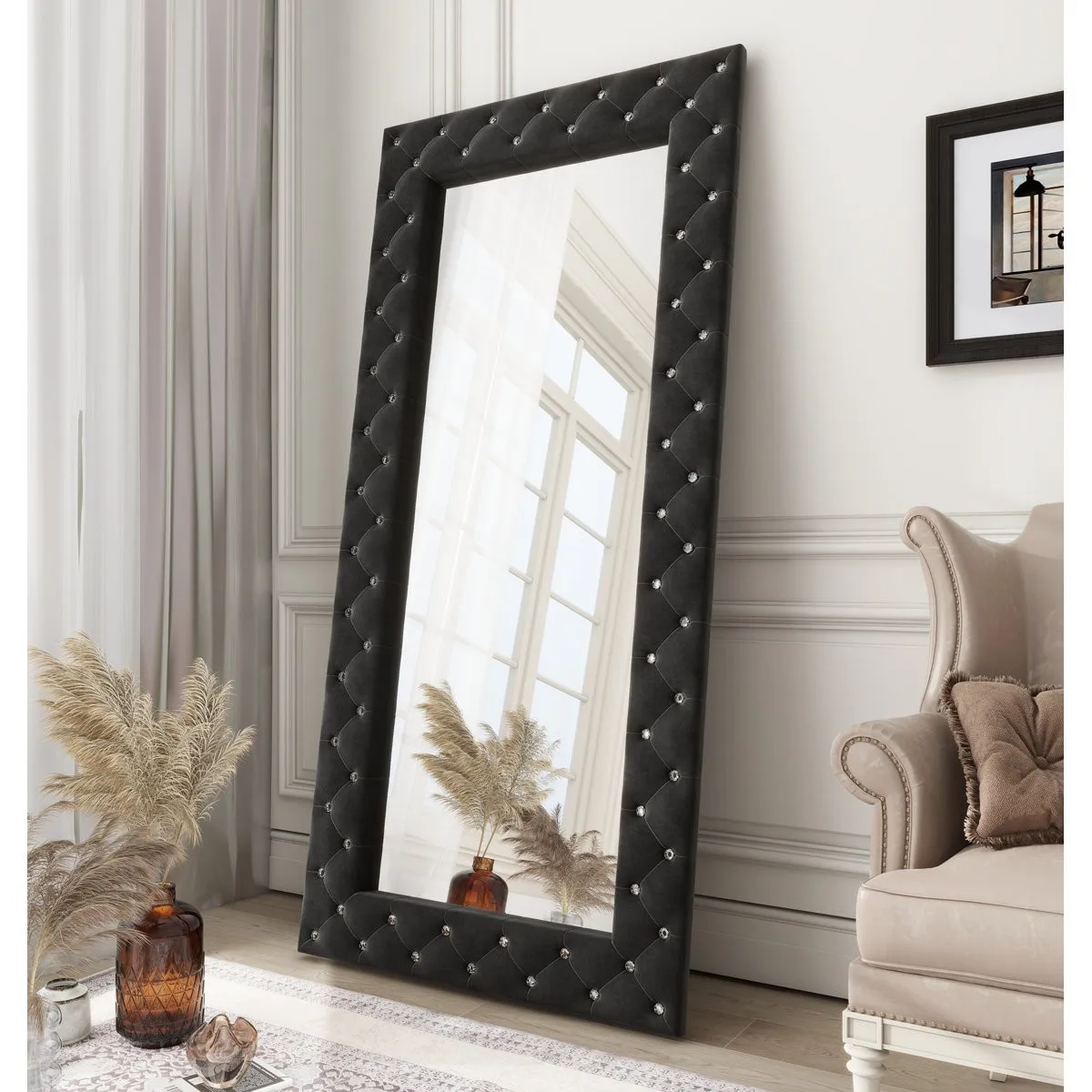 Black Crystal Tufted Mirror 5