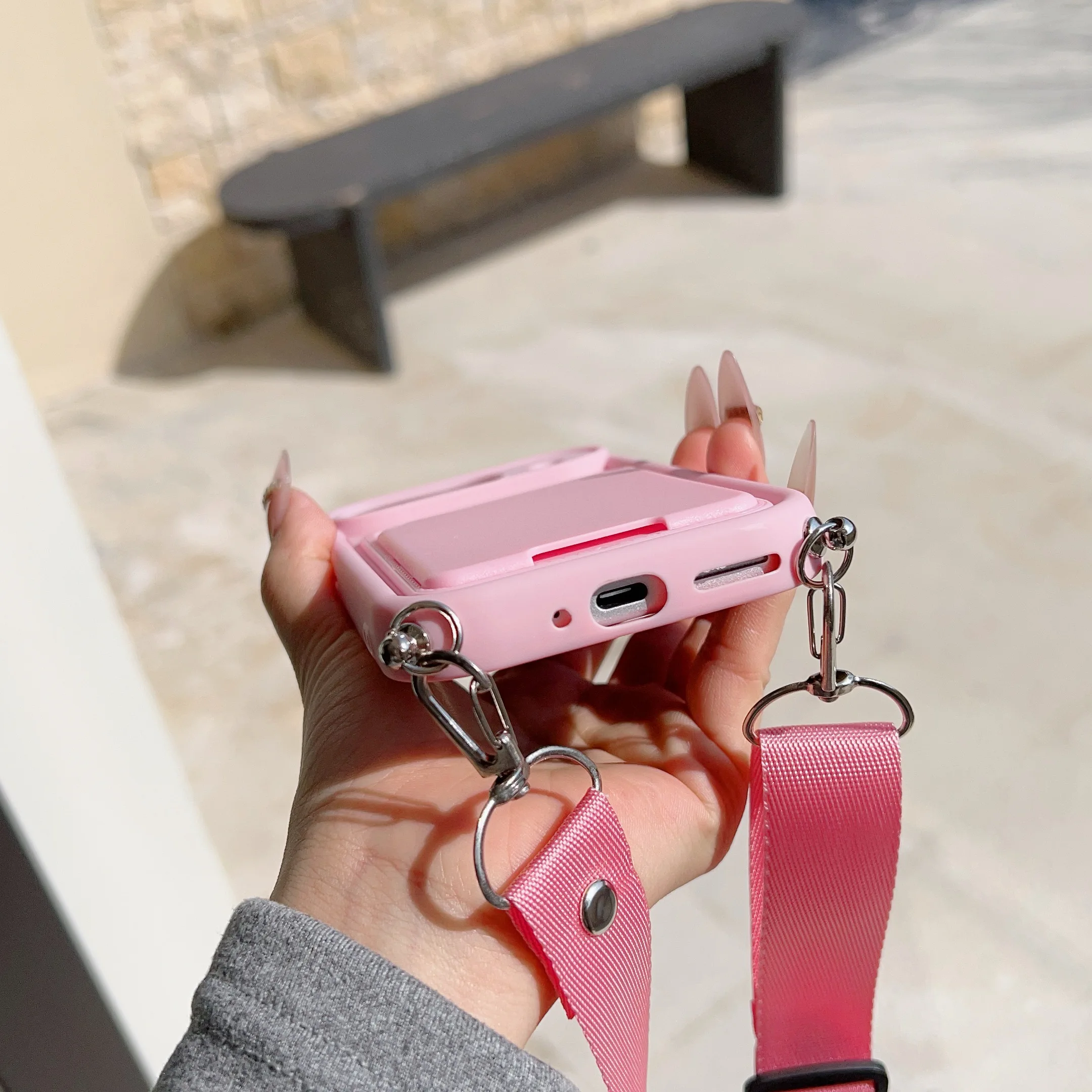 Soft Silicone Card Holder Wallet Case with Adjustable Crossbody Lanyard and Raised Lens Frame
