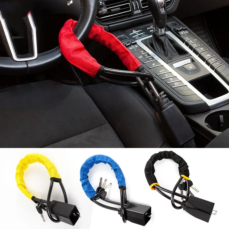 Universal Car Steering Wheel Lock with Seat Belt Buckles - Sturdy Anti-Theft Device