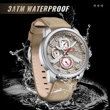 NAVIFORCE-Reloj de pulsera deportivo para hombre, cronógrafo de cuarzo, de cuero genuino, estilo militar, resistente al agua 5
