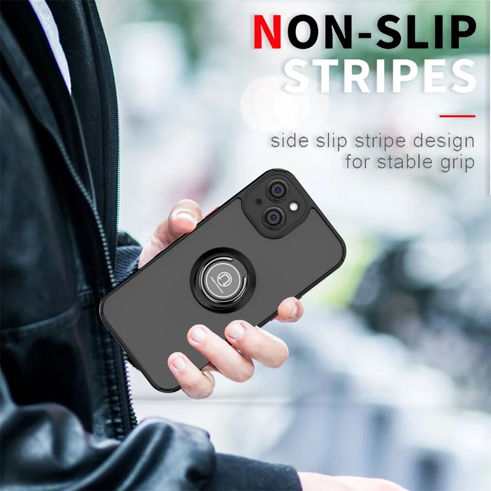 Matte Shockproof Magnetic Ring Holder Case - Full Protection Hard Cover