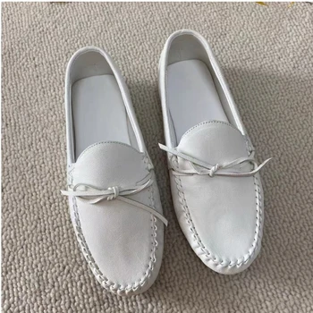 Mocassini casual da un piede con fondo piatto in pelle con fiocco a testa tonda da donna autunno e inverno da 25 anni 1