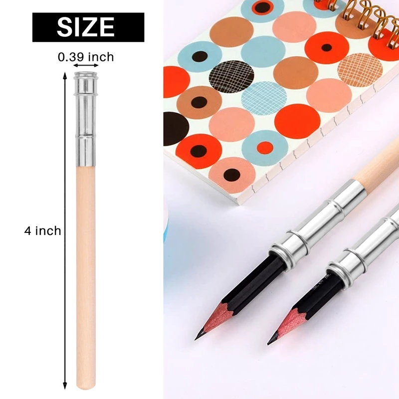 12 Pieces Wooden Pencil Extenders Art Pencil Lengthener Crayon Extension With Aluminum Handle For School Office Supplies