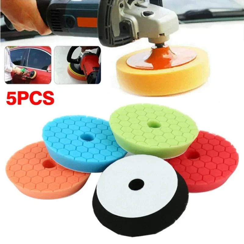 Car Polishing Pads Kit 5/6/7 Inch Self-Adhesive Wheel Car Detailing Waxing Sponge Pads Auto Care Cleaning Tool 5Pcs
