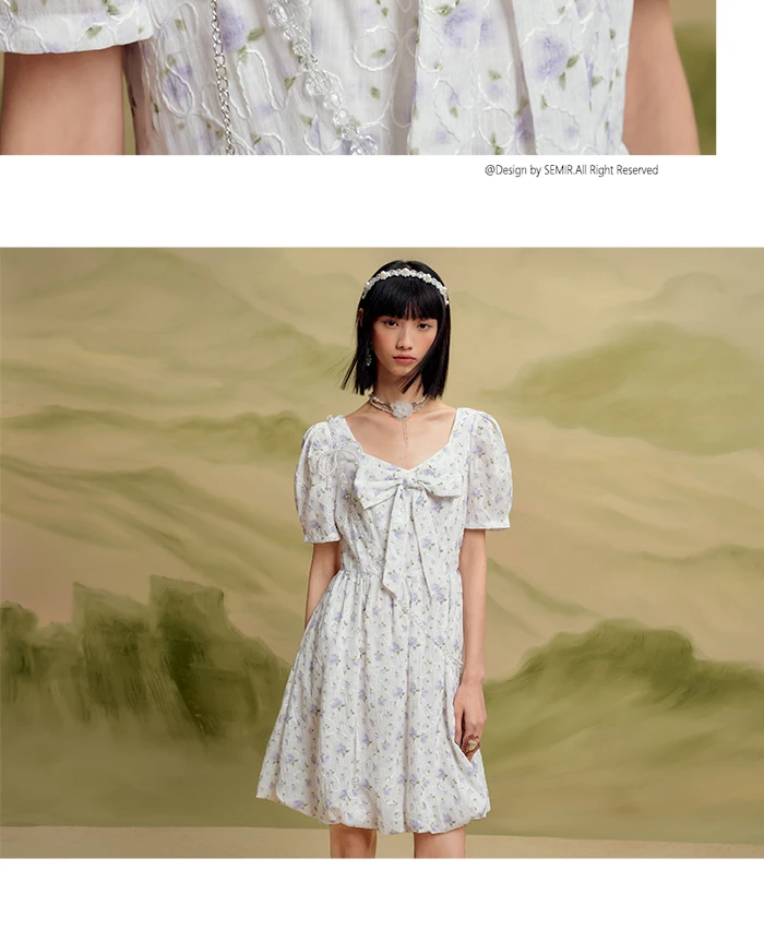 Dress Girl Bow Girl Feeling Summer New Love Fragmented Flower Bud Dress