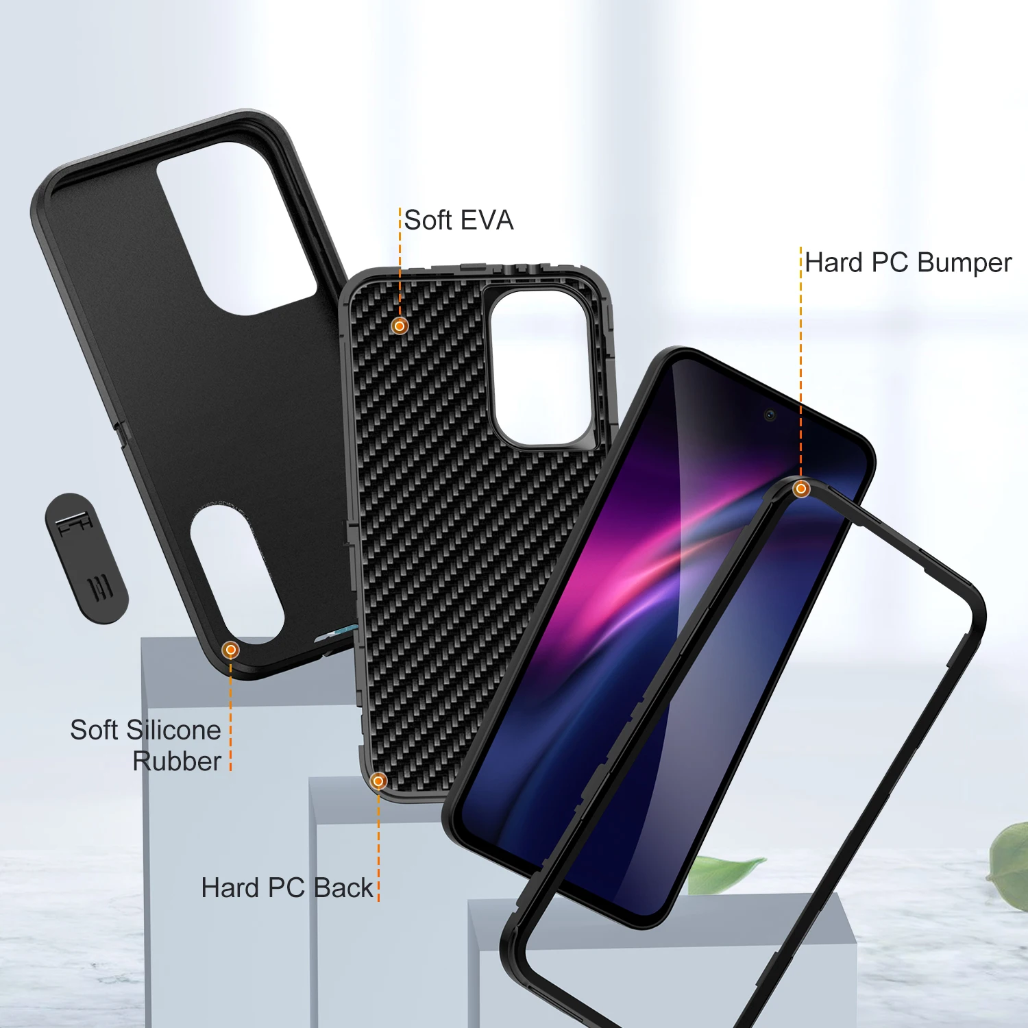 Ultimate 3-in-1 Heavy Armor Phone Case with Hard Plastic Frame and TPU Silicone Back Cover