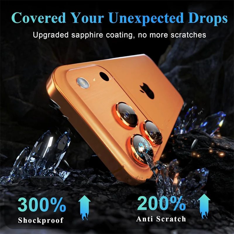 Orange Metal Glass Camera Lens Protector with Ring Lens Cover
