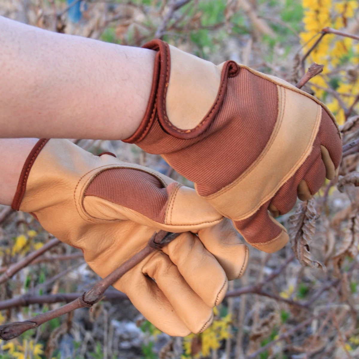 Premium Waterproof Cowhide Leather Gardening Gloves with Elastic Ottoman Breathability for Comfort