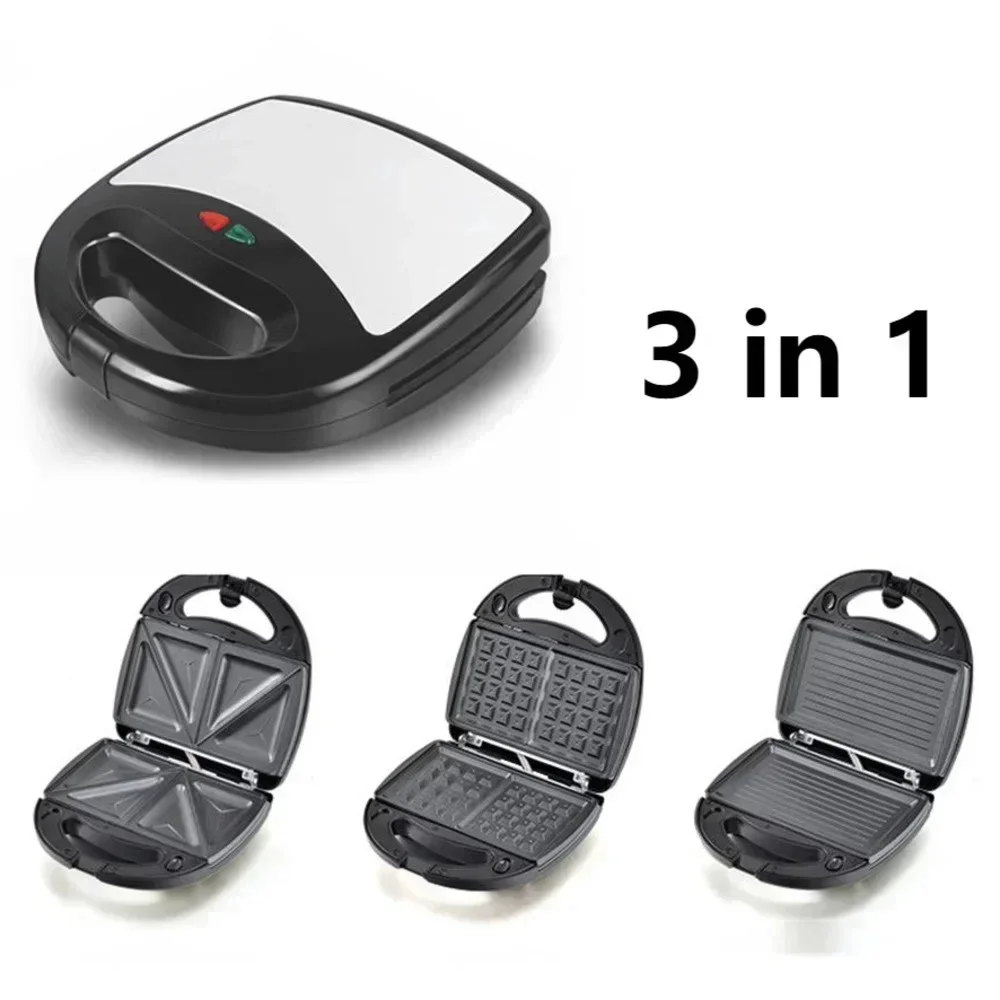 220V 750W 3 In 1 Household Sandwich Machine Multifunctional Waffle Machine Heating Cake Pan Steak Panini Breakfast
