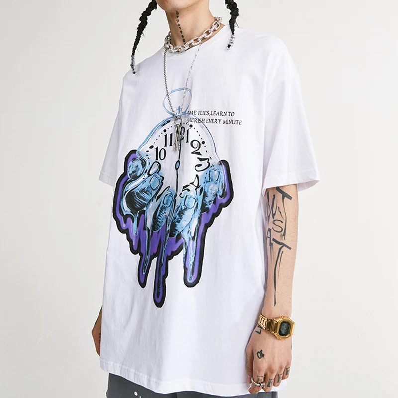 

Streetwear Hip Hop Oversized T-shirt Harajuku Cherish Time Letter Printed Men T Shirts Casual Loose O-Neck Short Sleeves Tees