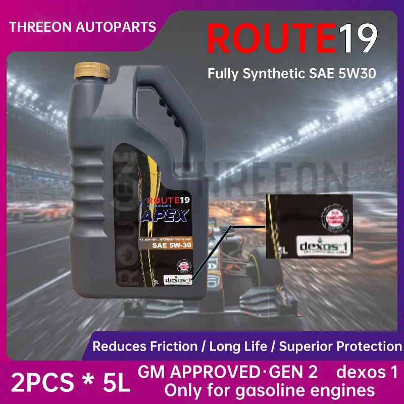 ROUTE19 Fully Synthetic SAE 5W30 Engine oil for Gasoline Engine dexos™1 GEN  2 High Mileage 10L / Pack of 2 5.26 Quarts