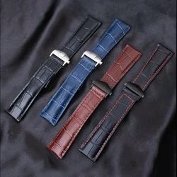 For TAG Heuer Calera leather watchband Blue brown black red line crocodile leather Men's watch strap accessories 19mm 20mm 22mm