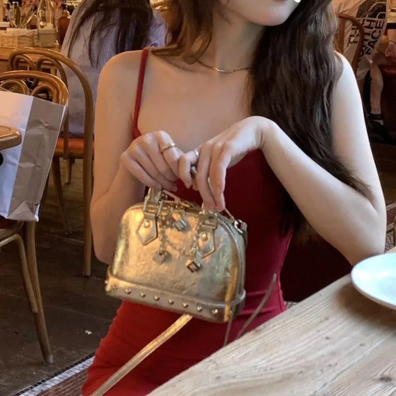 JIAERDI Versatile Gold Shell Bag Purse Women Vintage Chain Leather Y2k Hand Bag Female Retro Casual Crossbody Bags Wallets New