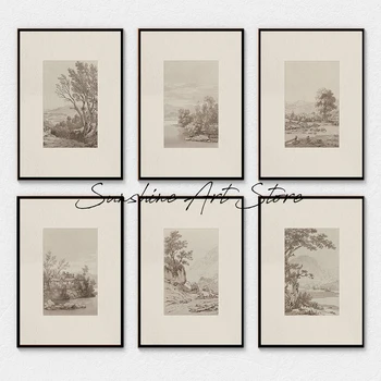 Stampe d'arte neutre Galleria neutra Stampa su tela da parete Terra tonificata Decorazioni per la casa Poster su tela Natura Paesaggio Decorazione vintage