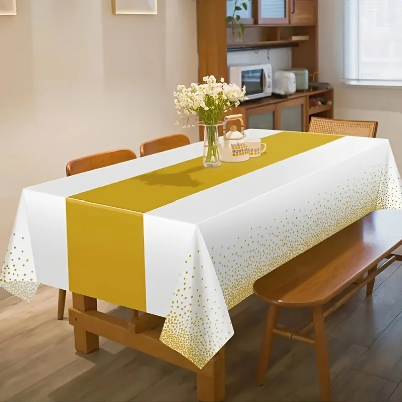 Nappe de Fête Blanche Or à Confettis | Élégance Scintillante