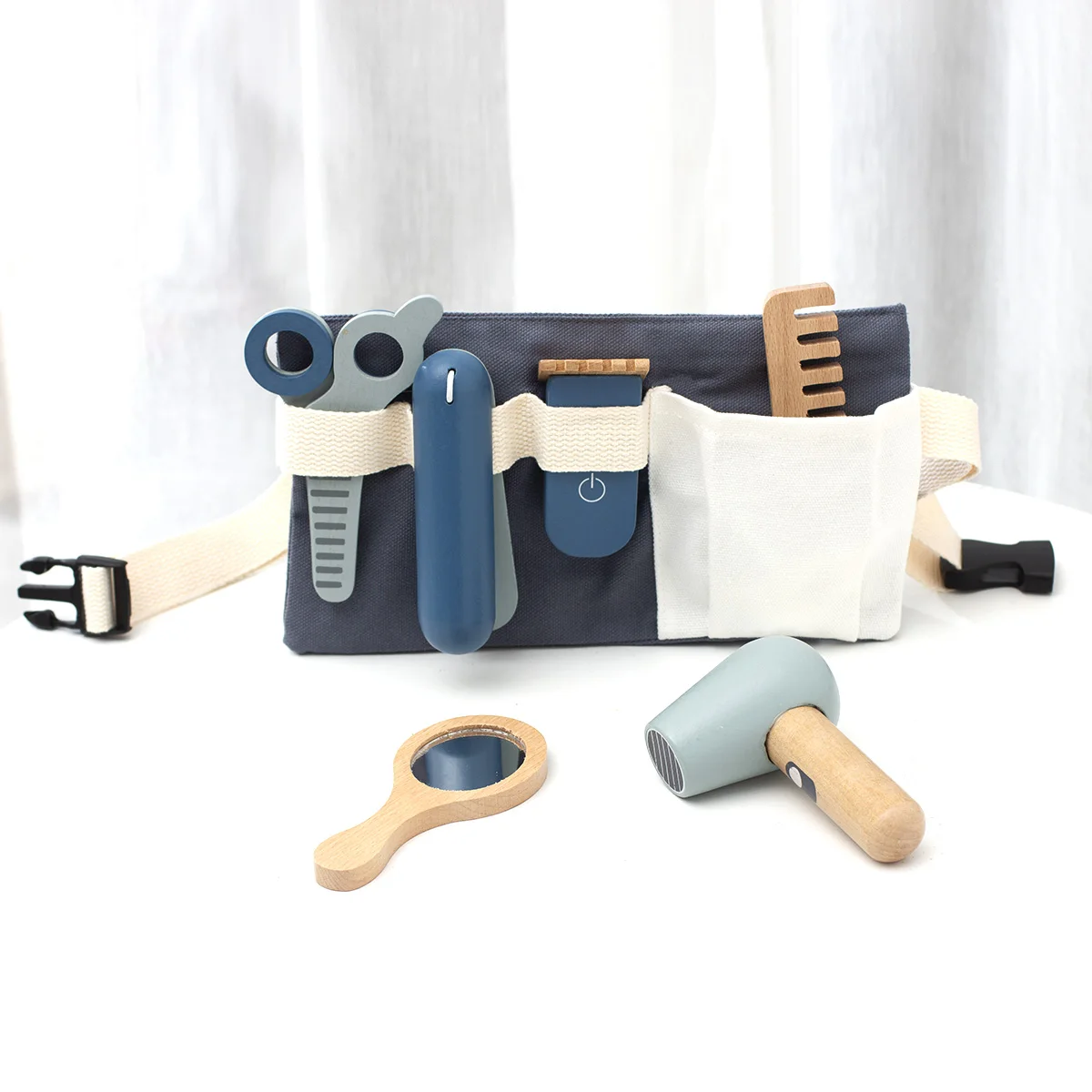 Play House Toys Children's simulation barber set early education wooden simulation hair dryer role-play
