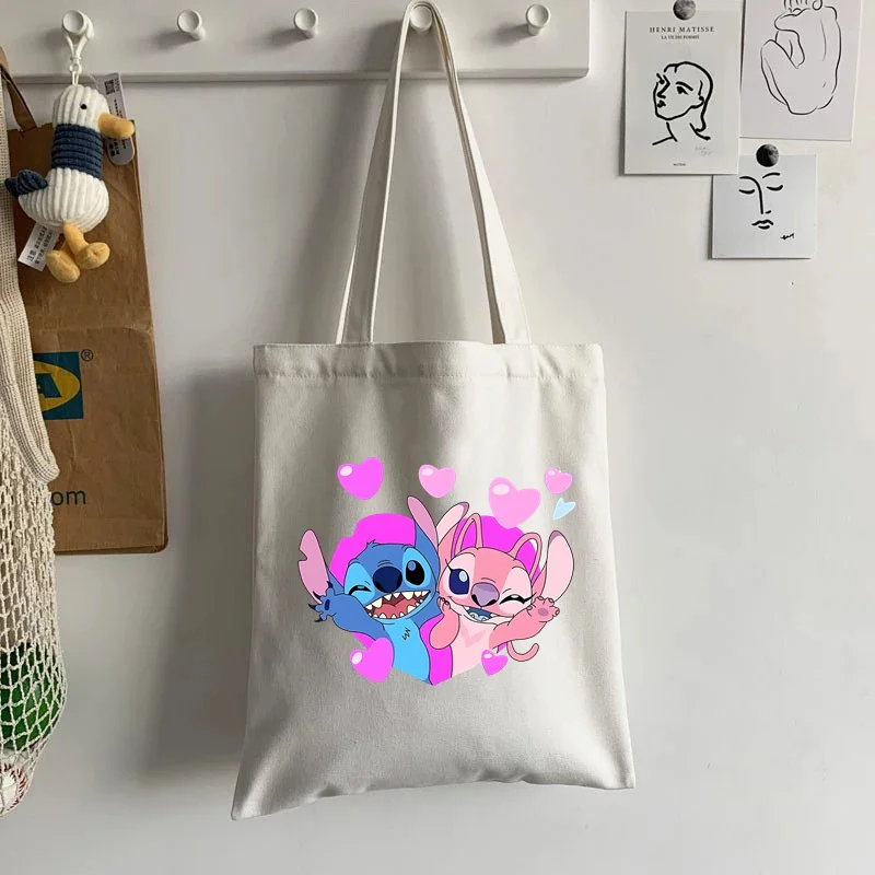 Cute Disney Lilo  Stitch Women's Tote Bag Canvas High Capacity Soft Shoulder Bag Women's Handbag Casual Comunting Shopping Bags 6