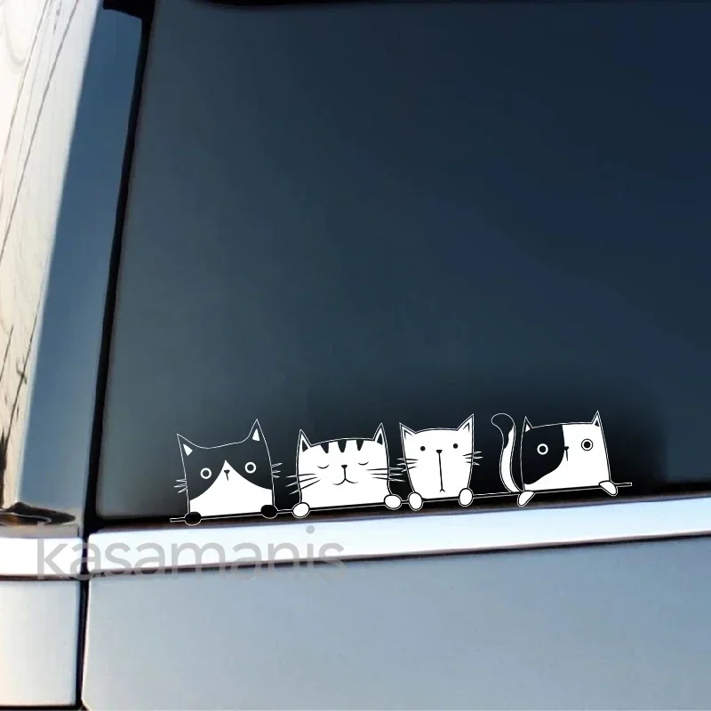 Set Of 6 Cute Peeking Cat Vinyl Decals - White Glossy Bumper Or Window Stickers, Made In USA 5 thumbnail image