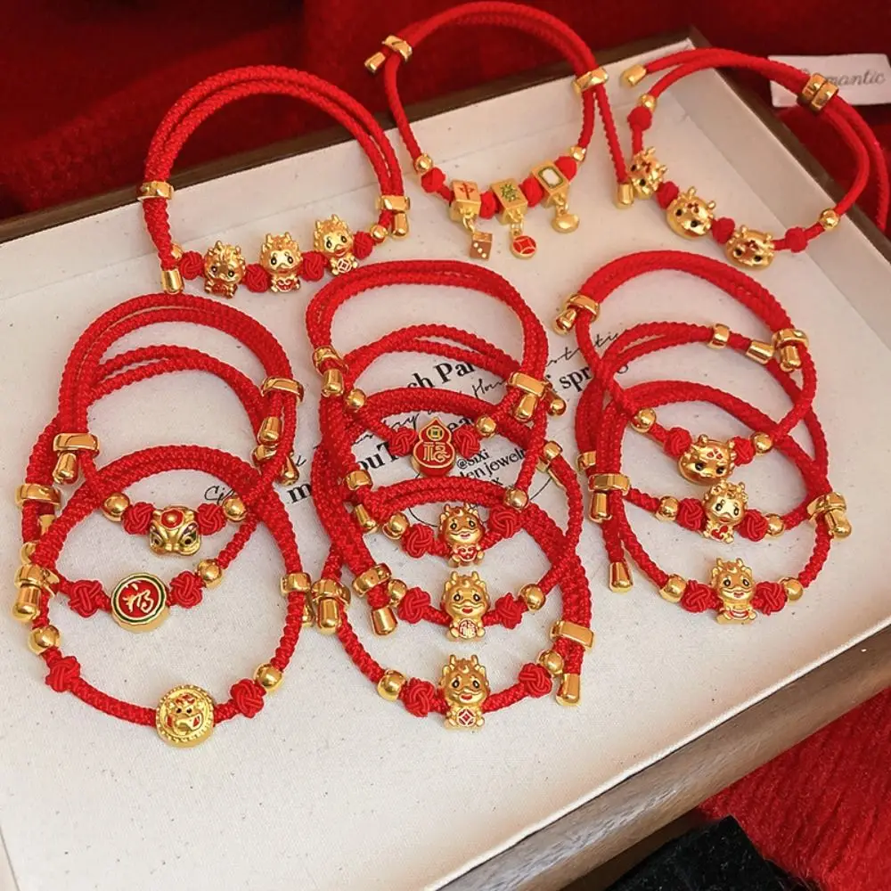 Braccialetti Intrecciati Con Drago Zodiacale Vintage Attira La Fortuna Ornamenti A Mano Di Capodanno Corda A Mano Rossa Intrecciata A Mano Intrecciata