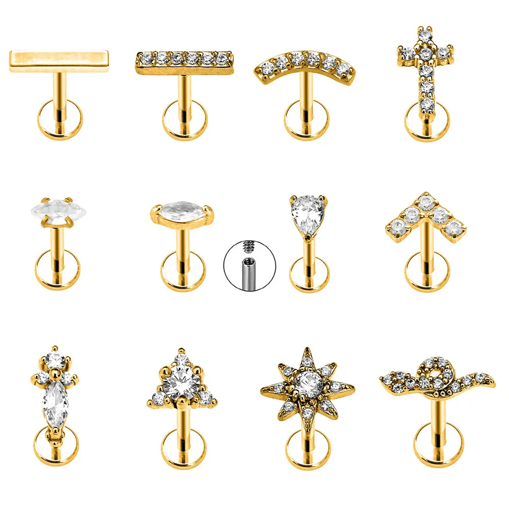 

Twist Cross V Shape Labret Stud Marquise Drop Daith Conch Earring Ball Lip Internal Thread Piercing 316L Surgical Steel 16G