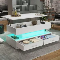 Lift Top Coffee Table, Coffee Tables with Storage for Living Room, Small Coffee Table with 2 Fabric Drawers & LED Light 1