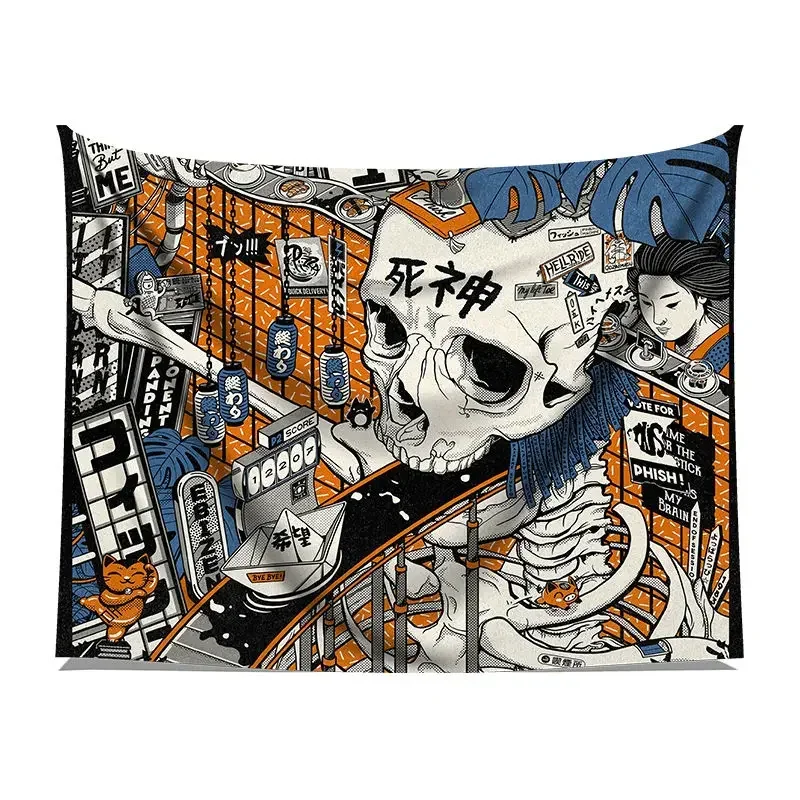 thumbnail image 1 of Tapiz japonés en blanco y negro para colgar en la pared, tapiz para dormitorio, tapiz para mesita de noche, decoración de habitación, manta, alfombra de pared, mandala gótico hippie, 1 of 5