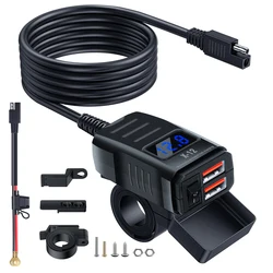 Dual Port 55W Motorcycle Charger with Wireless Control - Waterproof Handlebar Power Adapter (Dual QC with Voltage)