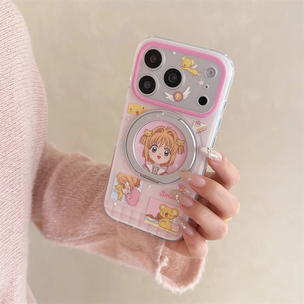 Adorable Cartoon Phone Case with Rotating Stand - Shockproof and Stylish Cover