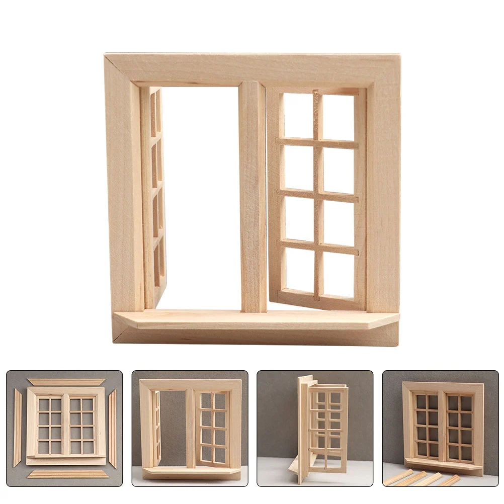 

Miniature Door Dollhouse Window Miniature Furniture Windows Door Wood Frame Gnome Accessories Fairy Landscape Micro Model Mini