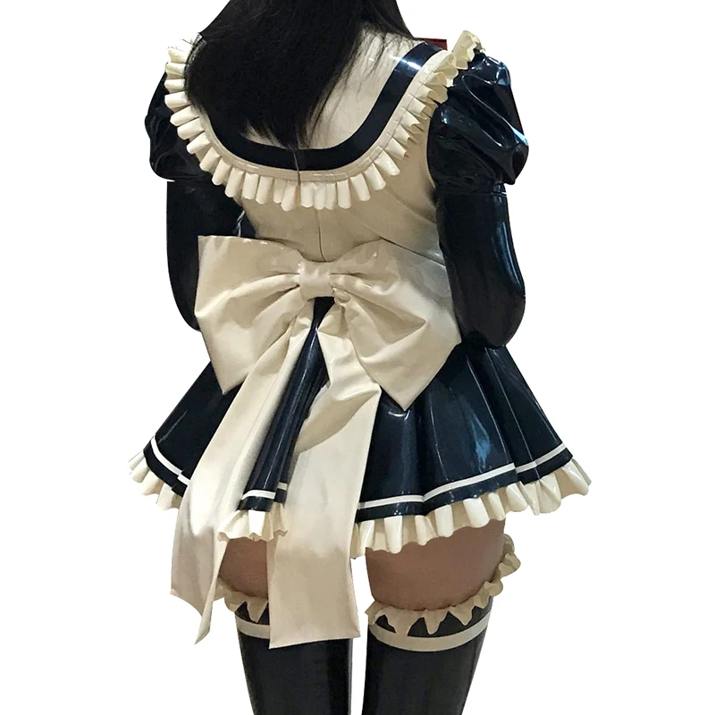 Zwarte Latex Geplooide Rok voor Dames,Natuurlijk Rubber Hoge Taille Rok Handgemaakte,Latex Themafeest Kostuum S