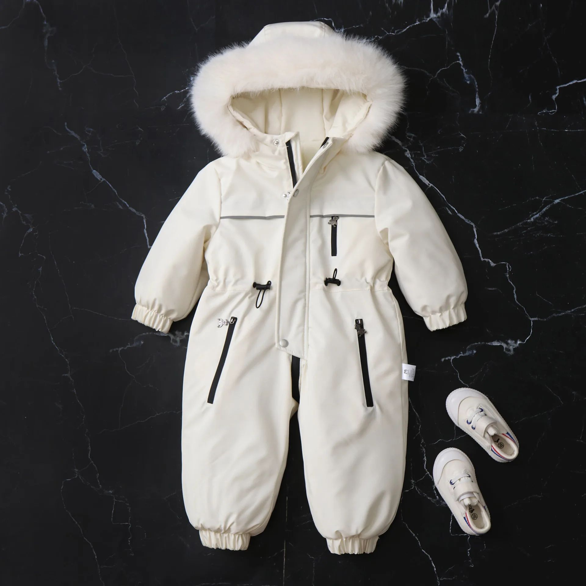 Description Picture 6 of itemWinter Baby Rompers Waterproof Infant Ski Suit Fur Lining  Girls Jumpsuits Fur Hoodie Suit