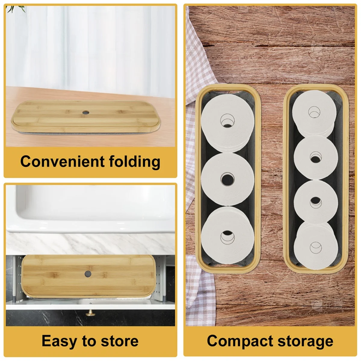 HHTL 접이식 욕실 쓰레기통, 나무 커버, 변기 종이 바구니, 대용량 가정용 종이 보관 거치대