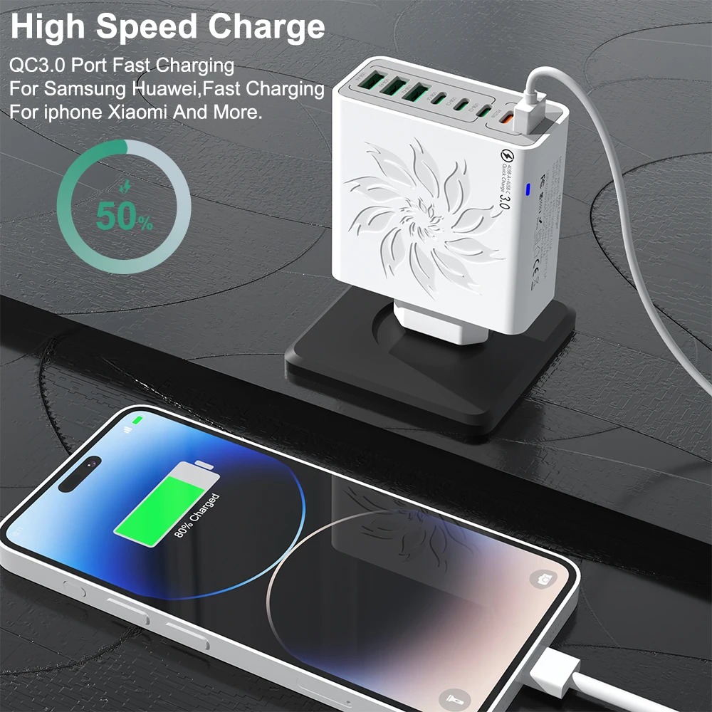 65W USB Charger Fast Charge Multi Ports Power Adapter Type C Fast Charging Charger Quick Charge 3.0 Travel Adapter For Household
