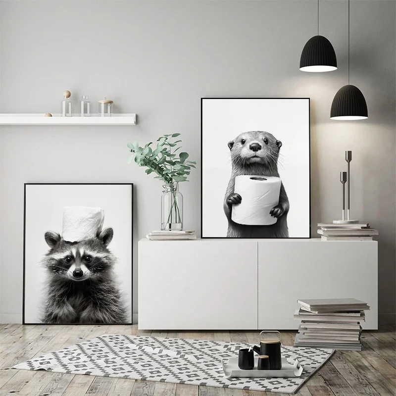 Animals Toilet Paper Art Canvas Posters for Bathroom Wall animal canvas posters