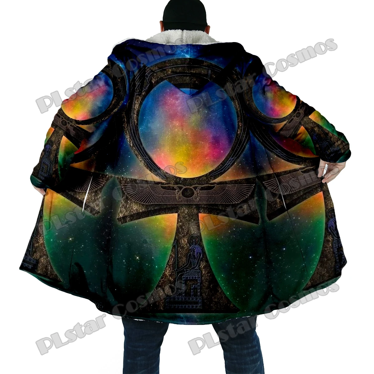 Winter Fashion Men cloak Ancient Egypt Ankh And Skull 3D Printed Thick Fleece Hooded Cloak Unisex Casual Warm Cape Coat DP37