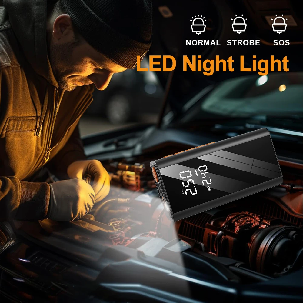 New 1200A Car Jump Starter Power Bank Portable 150PSI Air Pump Car Battery Emergency Boosters Starting Device Starter