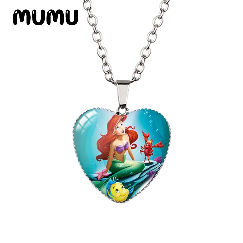 Little Mermaid Heart Necklace - Handmade Glass Pendant Jewelry for Kids