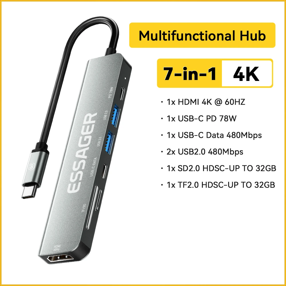 Essager-USB Tipo-C para HDMI-compatível Laptop Dock Station, adaptador divisor, Hub para Macbook Pro Air M1 M2, USB 3.0