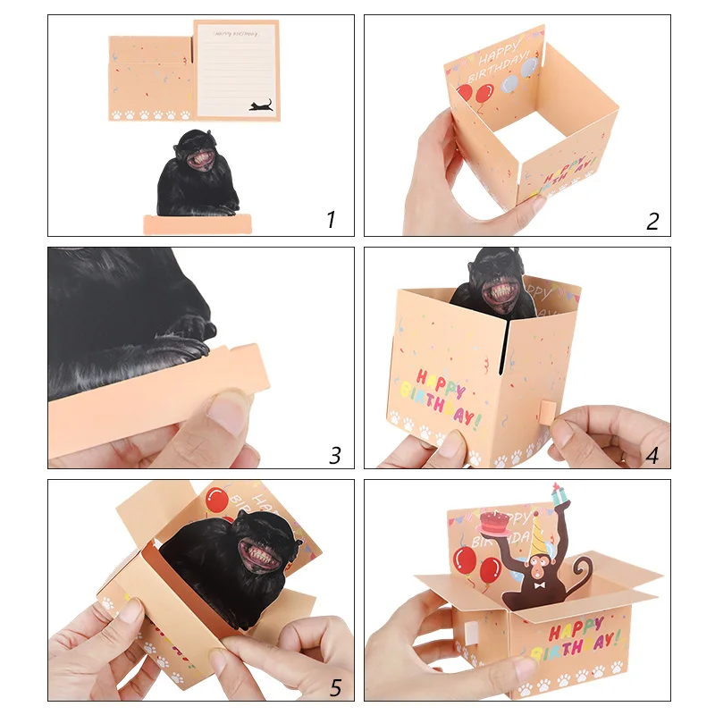 Lustiger Affe, alles Gute zum Geburtstag, Pop-Up-Karte, 3D-Papier-Einladung, Grußkarte für Kindergeburtstag, Party, Hochzeit, Dekoration, Zubehör – Detail 10