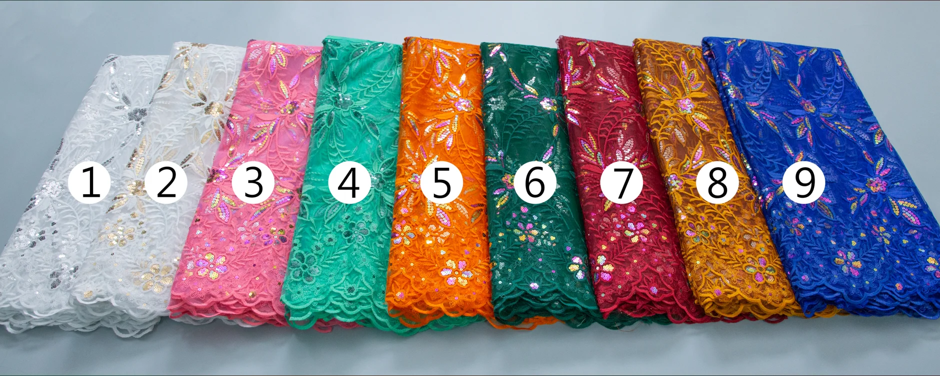 Description Picture 2 of itemNew Arrival Milk Silk Lace Fabric Light Green French Milk Silk Lace Fabric With Sequins 5Yards For African Nigerian Dress F3976