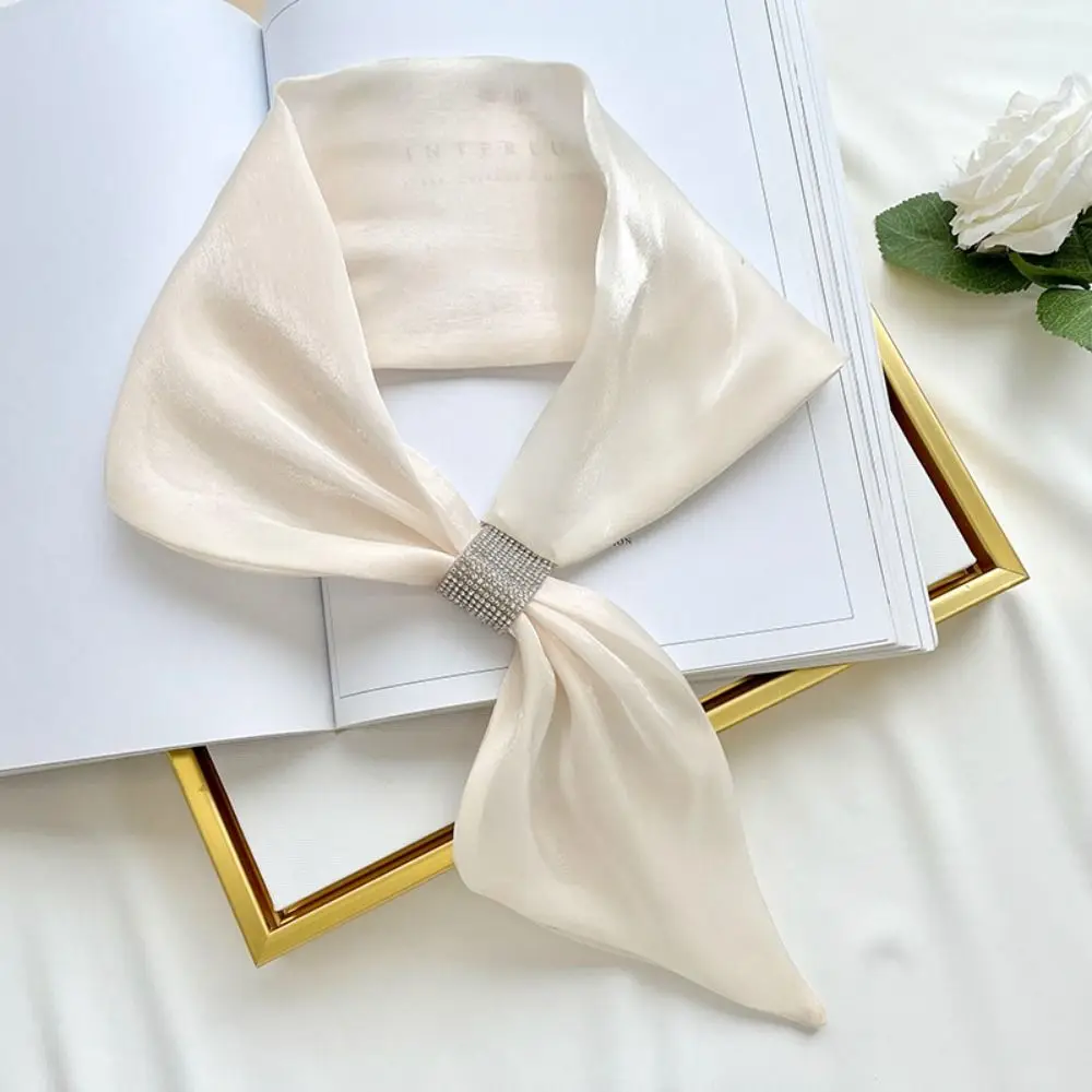 Fashion Satin Wraps Neck Diamond Soft False Collar Simple Solid Color Silk Scarf