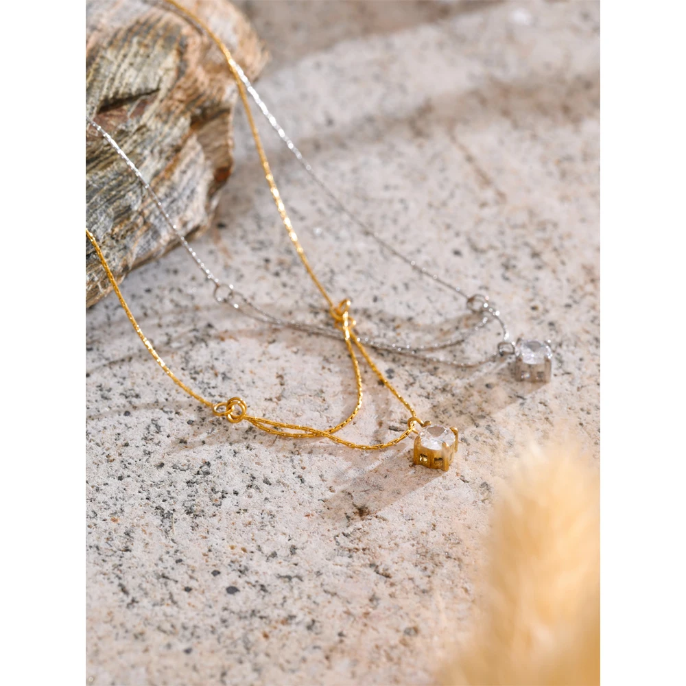 Yhpup Necklace Chain Stainless Steel Double-Layer Waterproof Jewelry