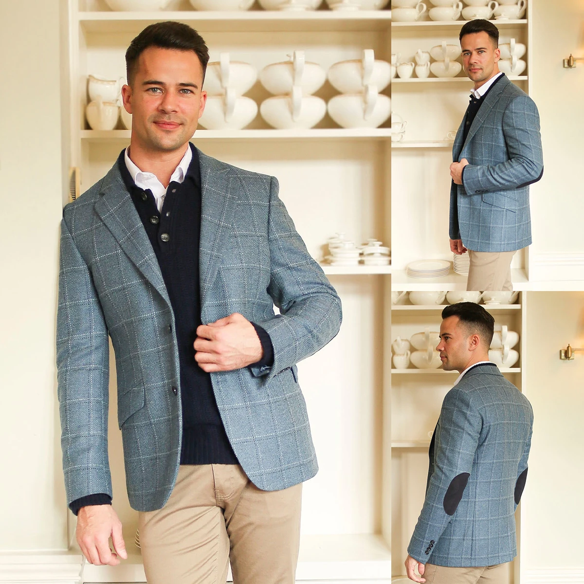 Autumn Elbow Patch Men Blazer For Wedding Plaid Notch Lapel Slim Fit Groom Wear Business Only One Jacket Custom Made